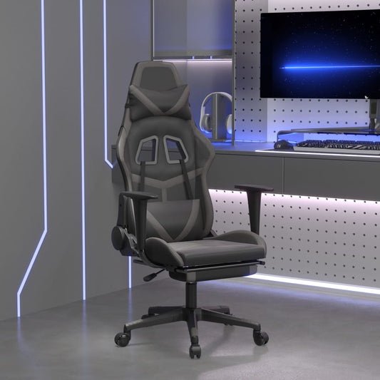 vidaXL Silla gaming con reposapiés cuero sintético negro gris