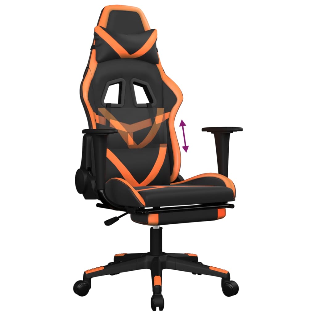 vidaXL Silla gaming con reposapiés cuero sintético negro naranja