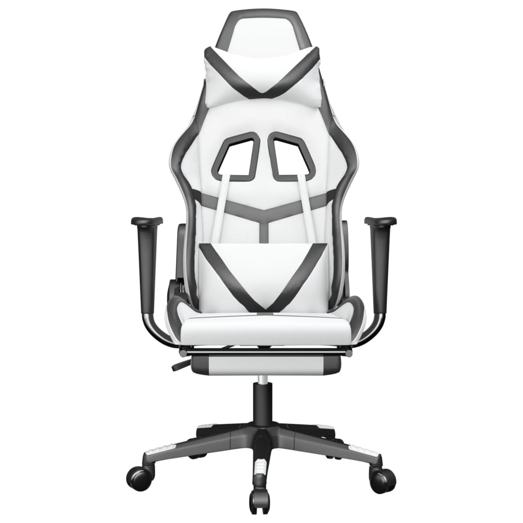 vidaXL Silla gaming con reposapiés cuero sintético blanco negro