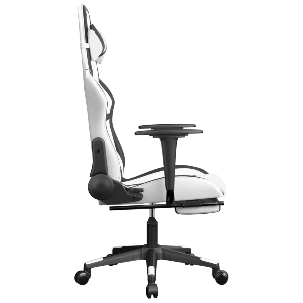 vidaXL Silla gaming con reposapiés cuero sintético blanco negro