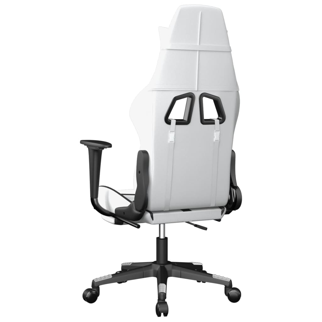 vidaXL Silla gaming con reposapiés cuero sintético blanco negro