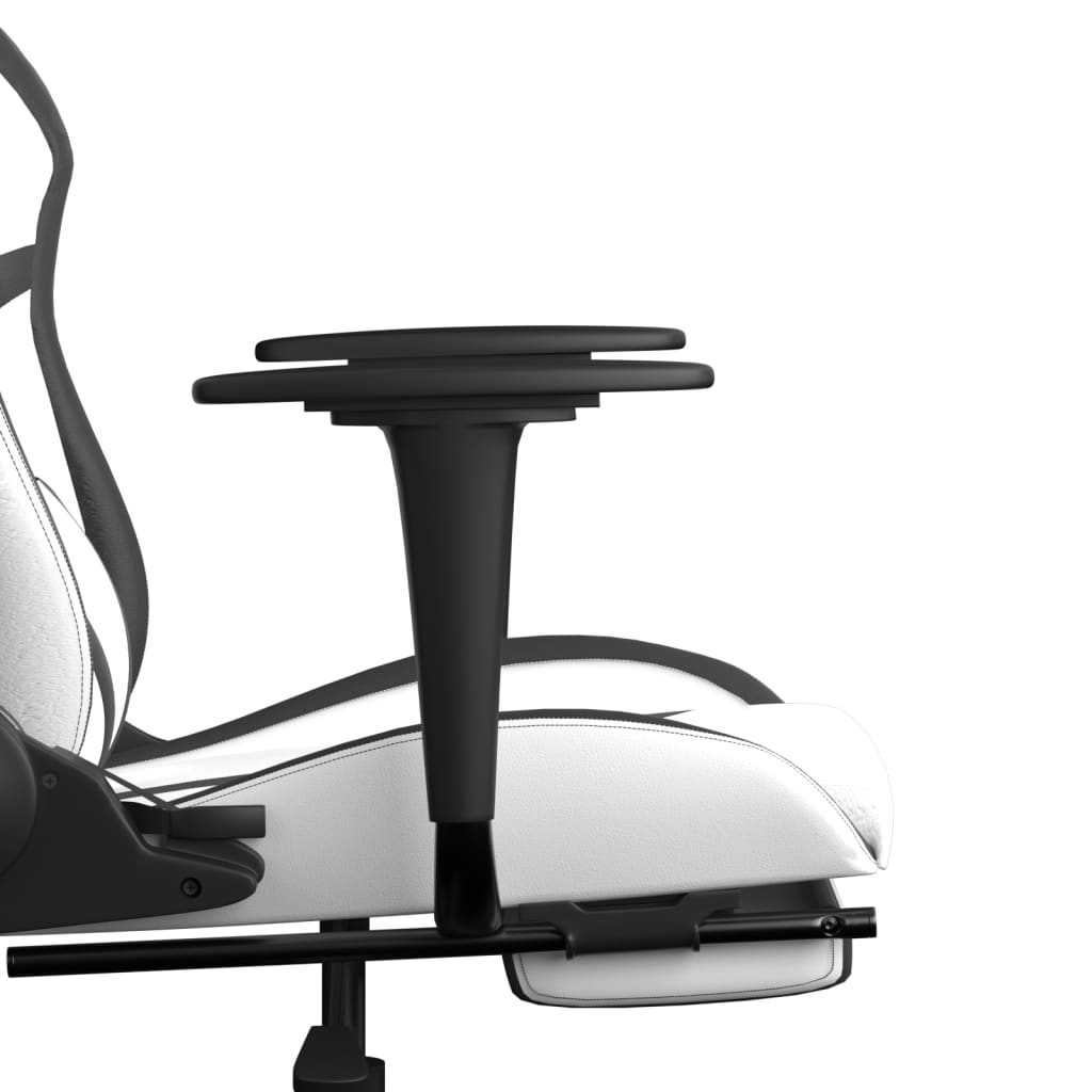 vidaXL Silla gaming con reposapiés cuero sintético blanco negro