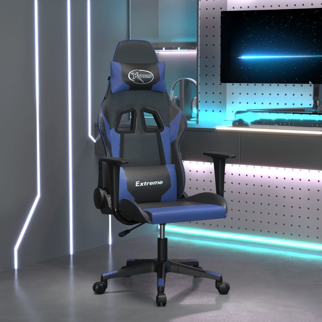 vidaXL Silla gaming cuero sintético negro y azul