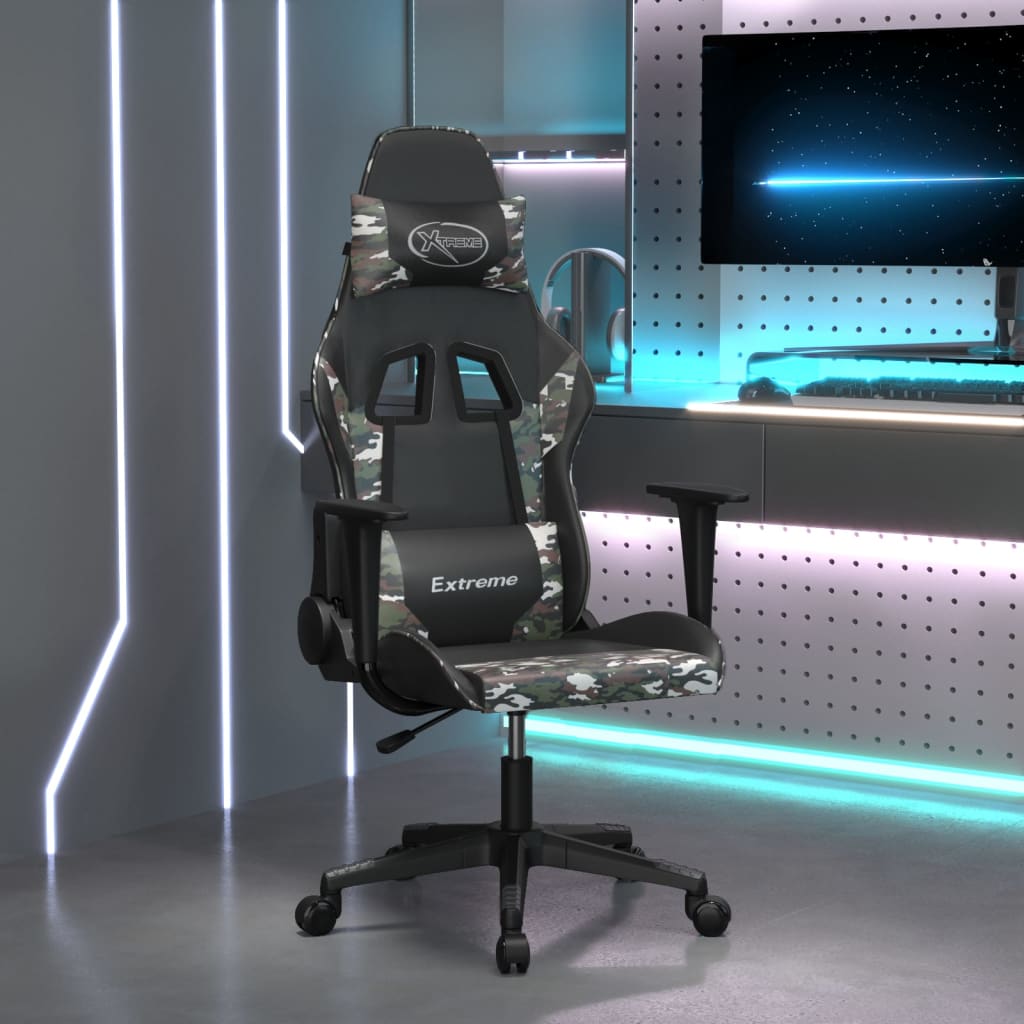 vidaXL Silla gaming cuero sintético negro y camuflaje