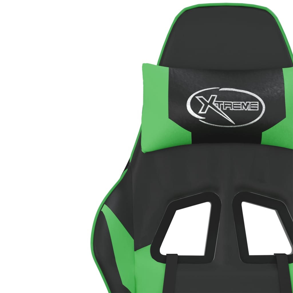 vidaXL Silla gaming con reposapiés cuero sintético negro verde