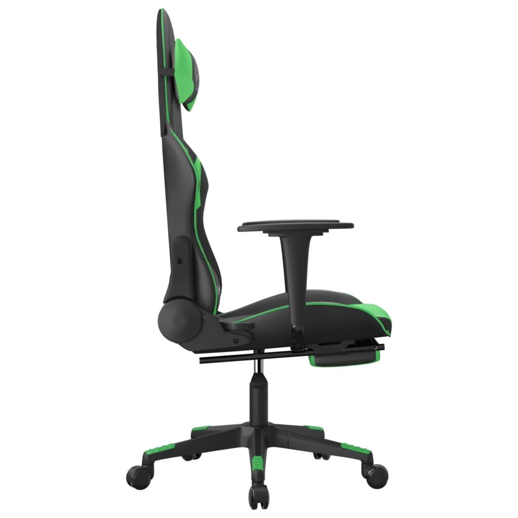 vidaXL Silla gaming con reposapiés cuero sintético negro verde