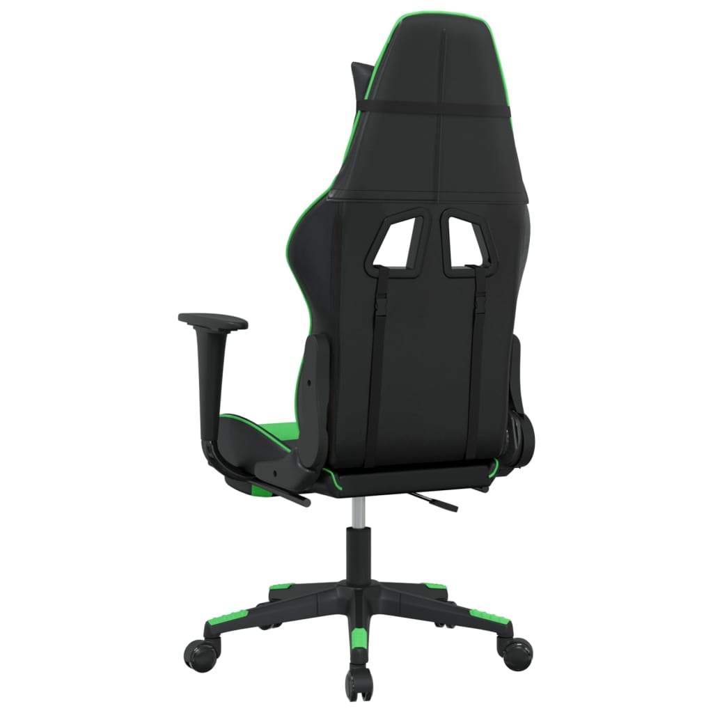 vidaXL Silla gaming con reposapiés cuero sintético negro verde