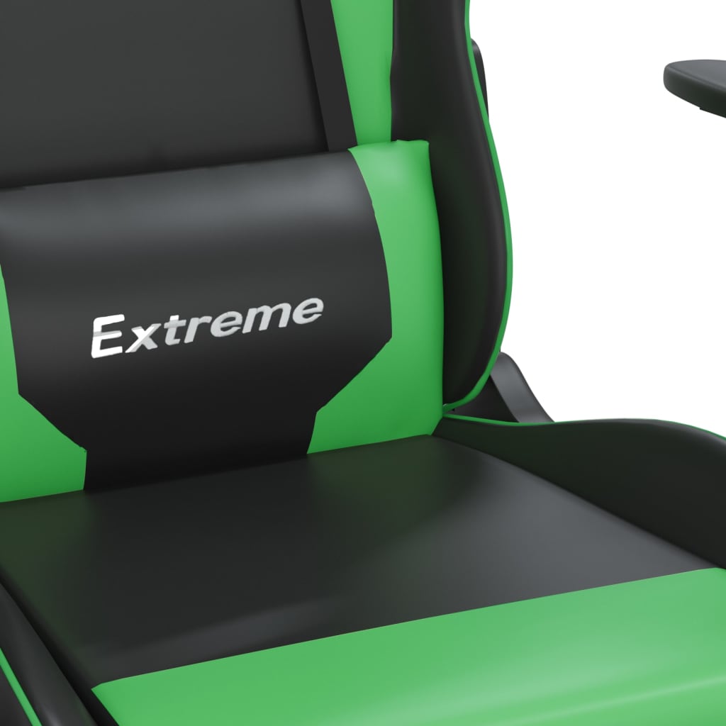 vidaXL Silla gaming con reposapiés cuero sintético negro verde