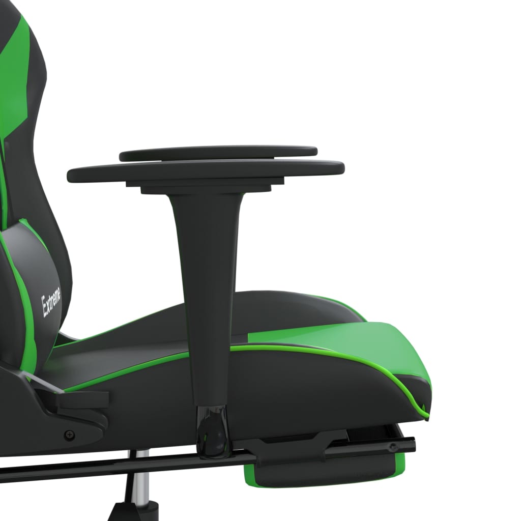 vidaXL Silla gaming con reposapiés cuero sintético negro verde