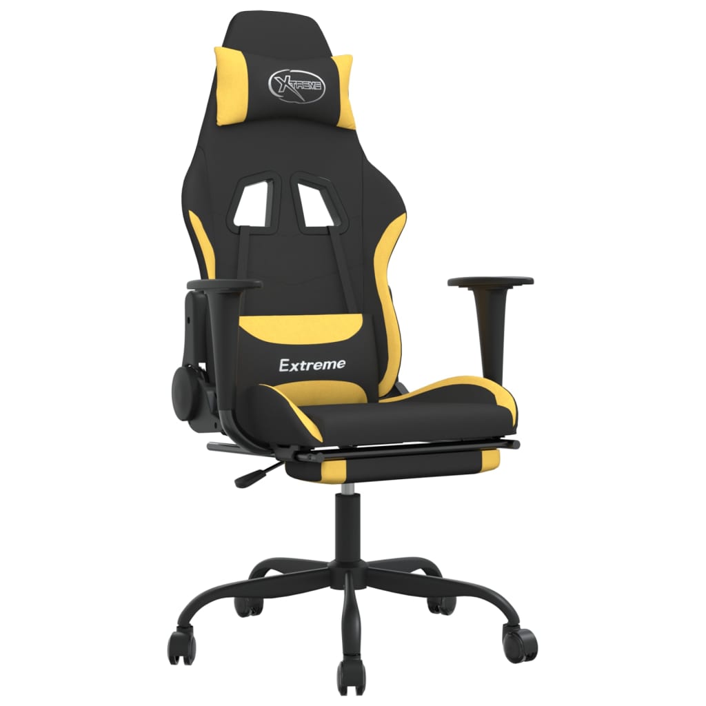 vidaXL Silla gaming con reposapiés tela negro y amarillo