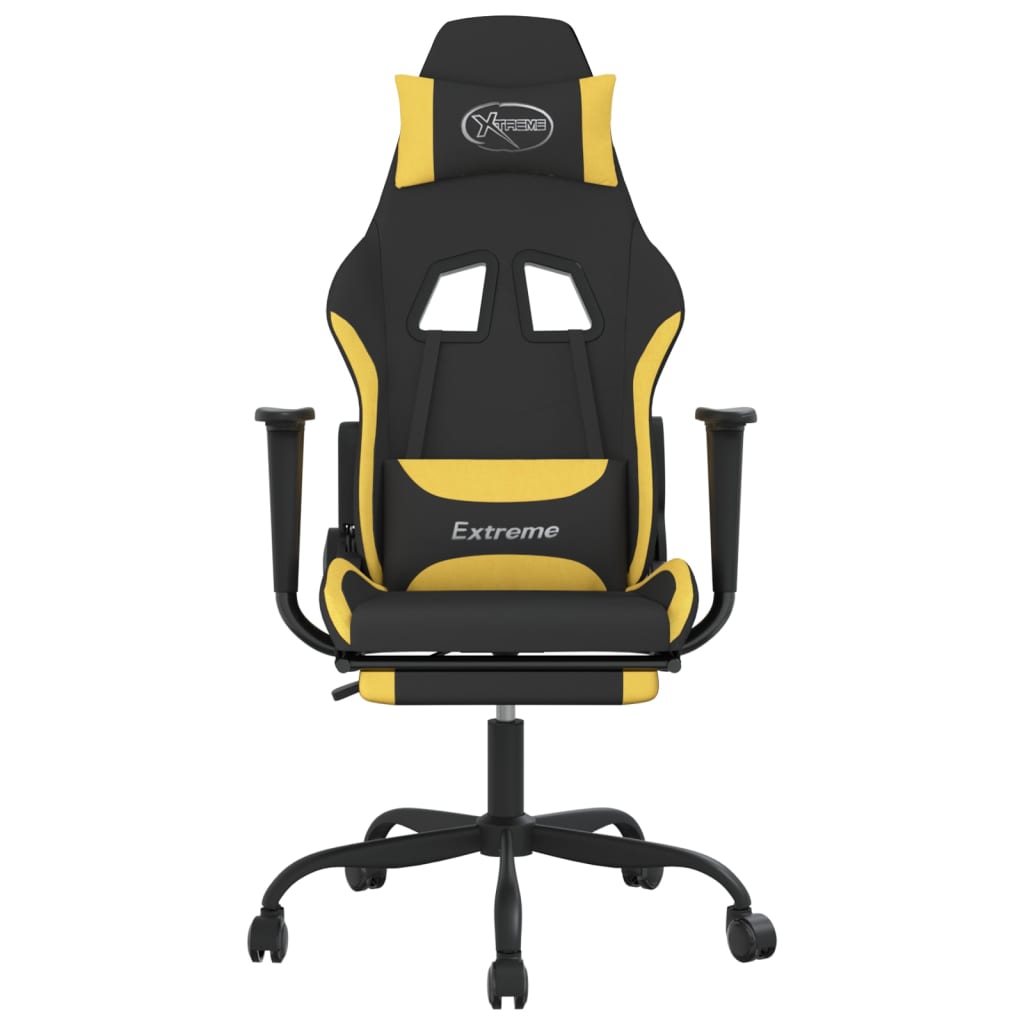 vidaXL Silla gaming con reposapiés tela negro y amarillo