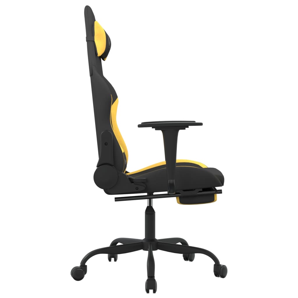 vidaXL Silla gaming con reposapiés tela negro y amarillo