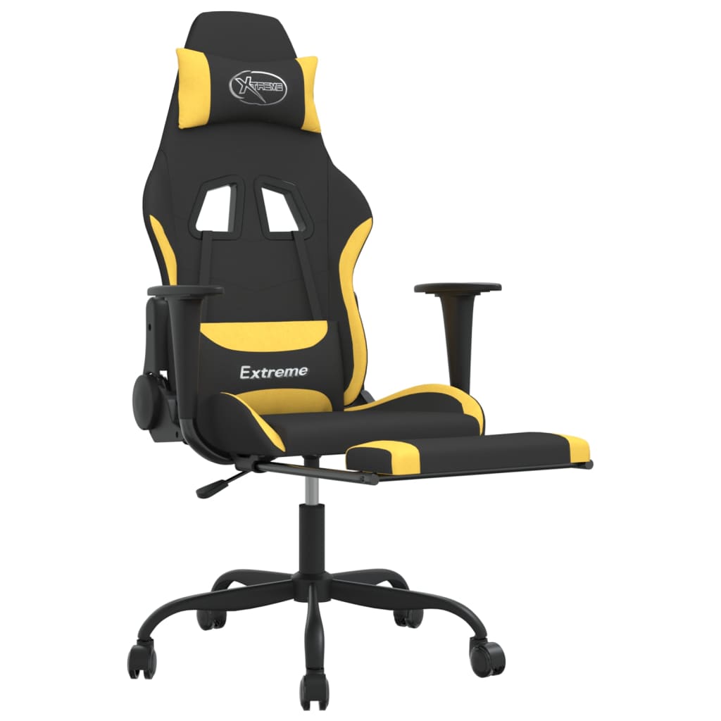 vidaXL Silla gaming con reposapiés tela negro y amarillo