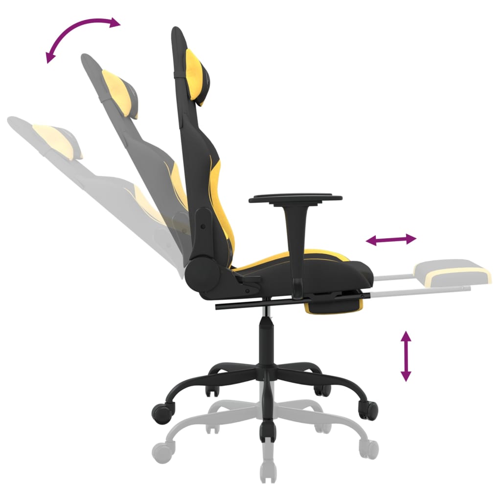 vidaXL Silla gaming con reposapiés tela negro y amarillo