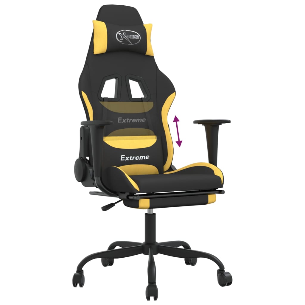 vidaXL Silla gaming con reposapiés tela negro y amarillo