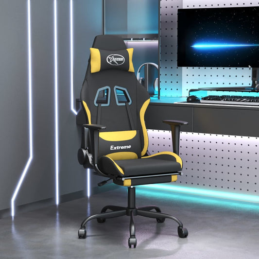 vidaXL Silla gaming con reposapiés tela negro y amarillo