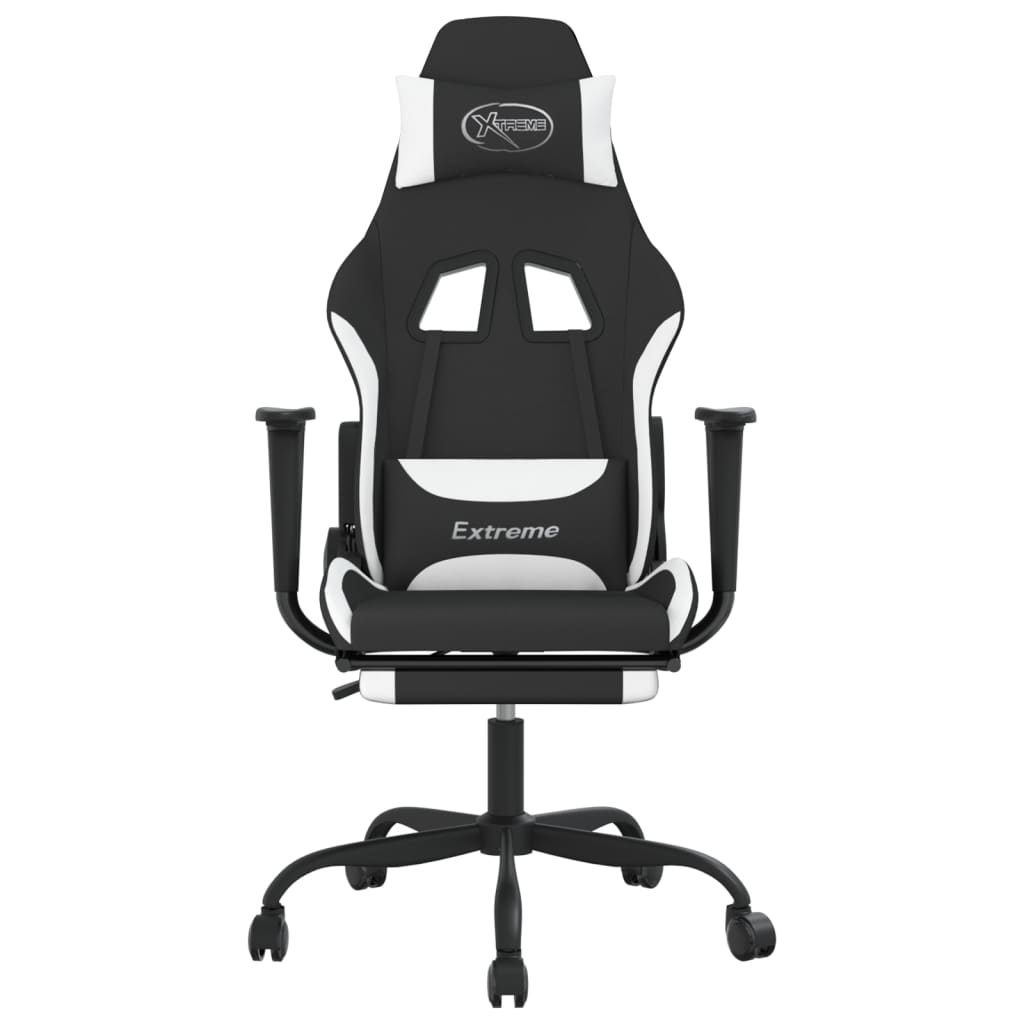 vidaXL Silla gaming con reposapiés tela negro y blanco