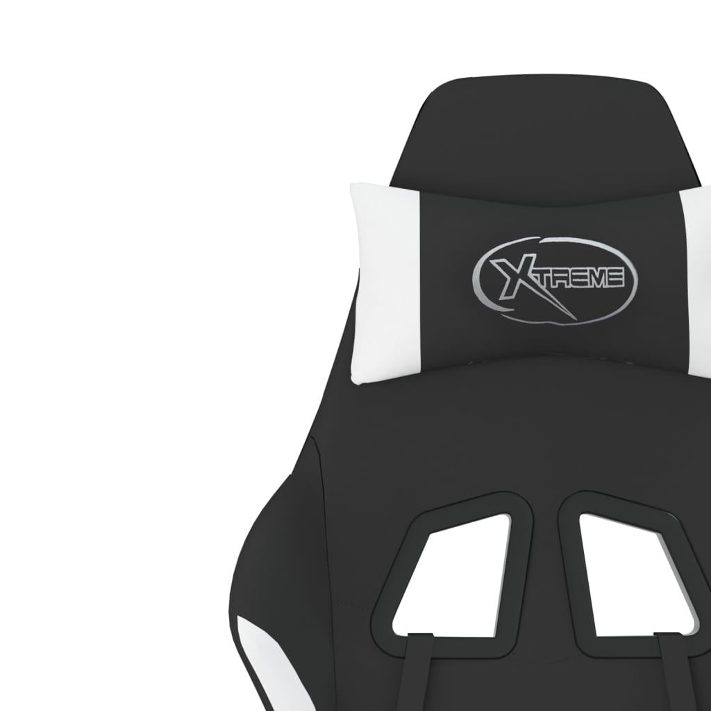 vidaXL Silla gaming con reposapiés tela negro y blanco