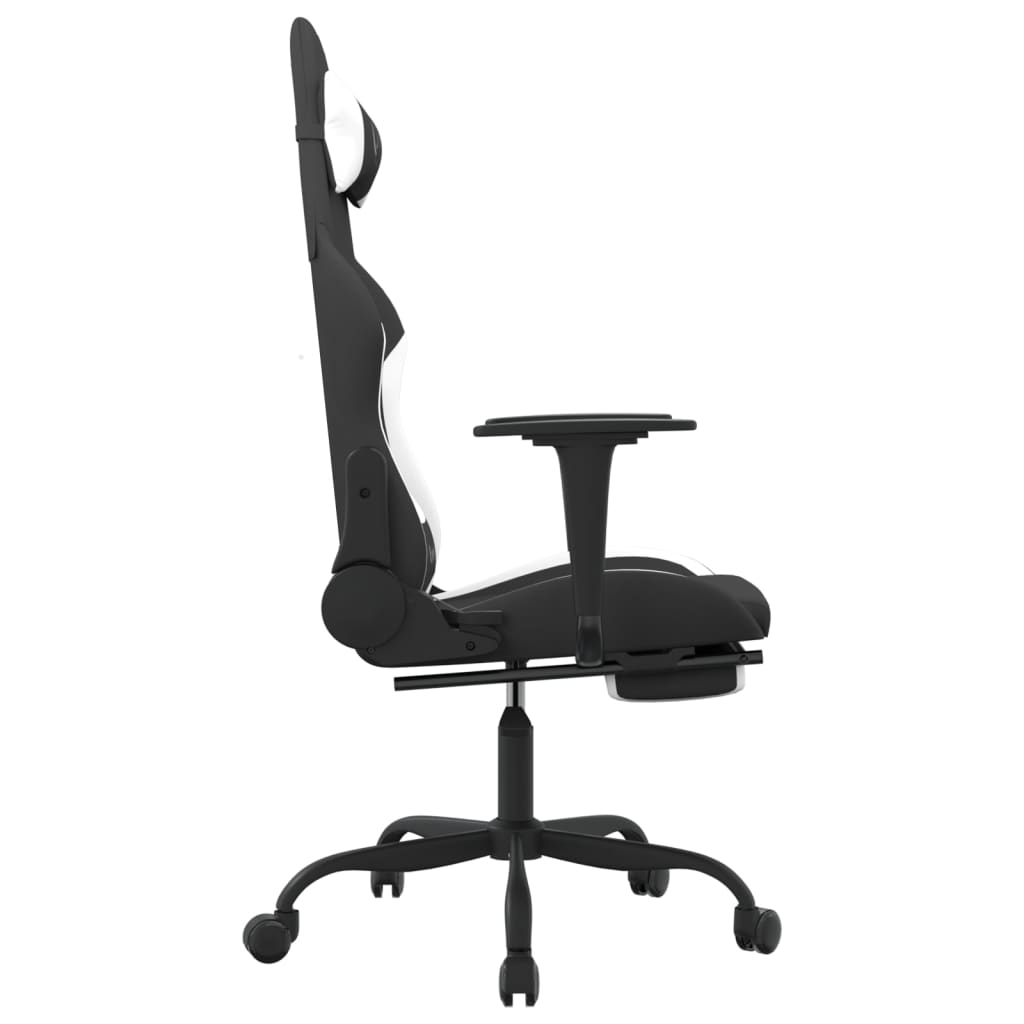 vidaXL Silla gaming con reposapiés tela negro y blanco