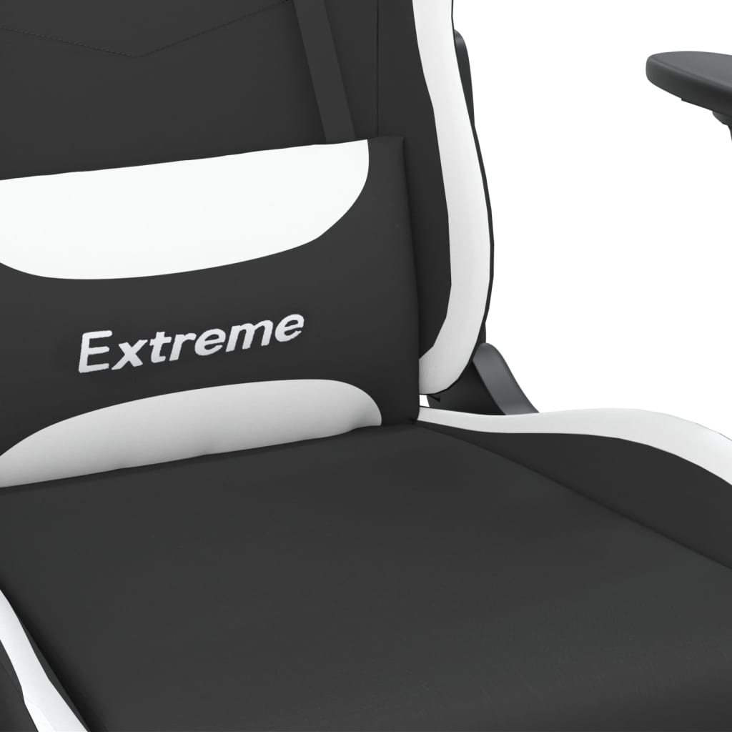 vidaXL Silla gaming con reposapiés tela negro y blanco