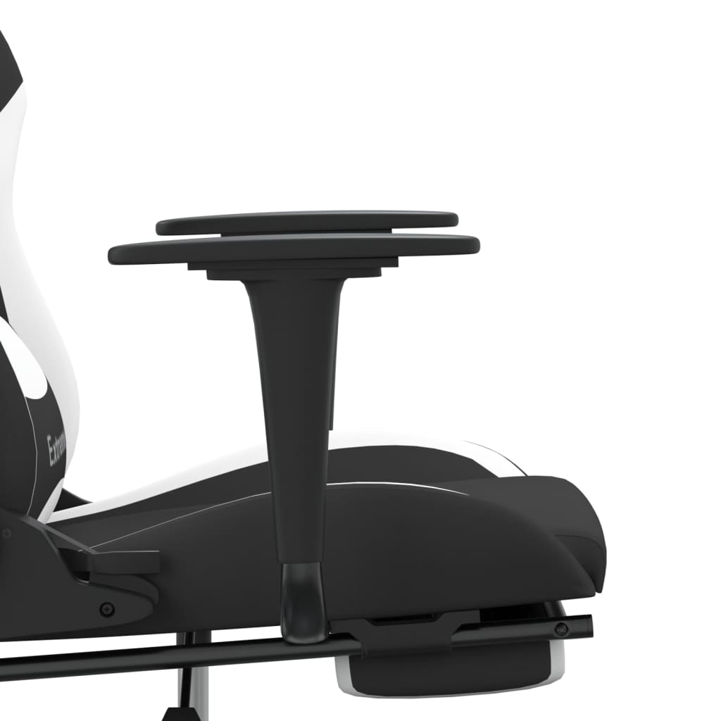 vidaXL Silla gaming con reposapiés tela negro y blanco