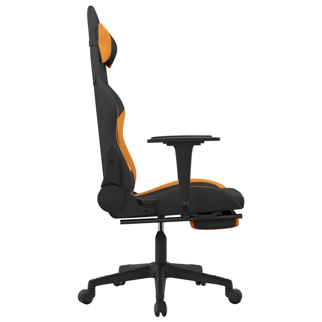 vidaXL Silla gaming con reposapiés tela negro y naranja