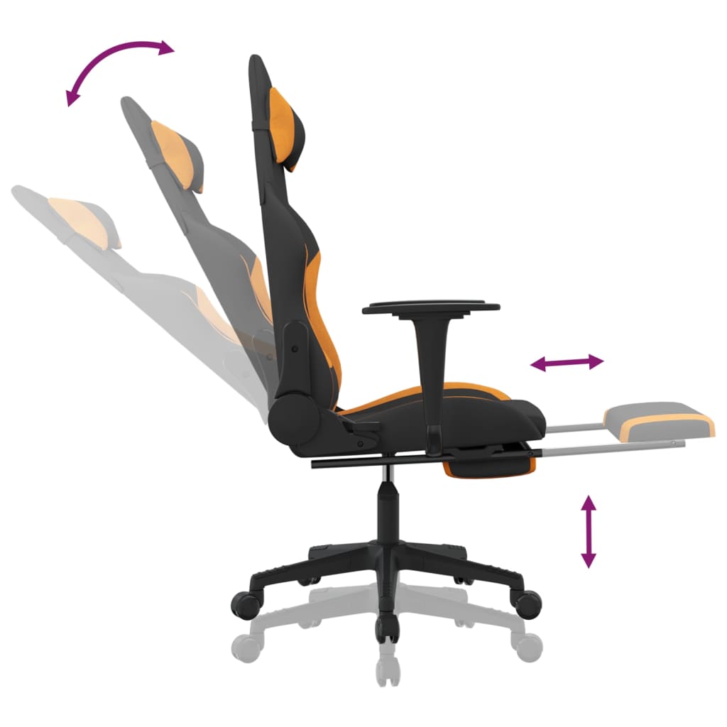 vidaXL Silla gaming con reposapiés tela negro y naranja