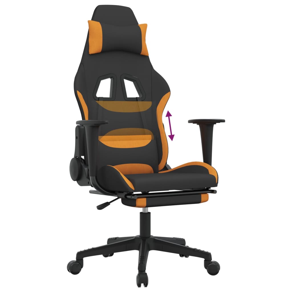 vidaXL Silla gaming con reposapiés tela negro y naranja