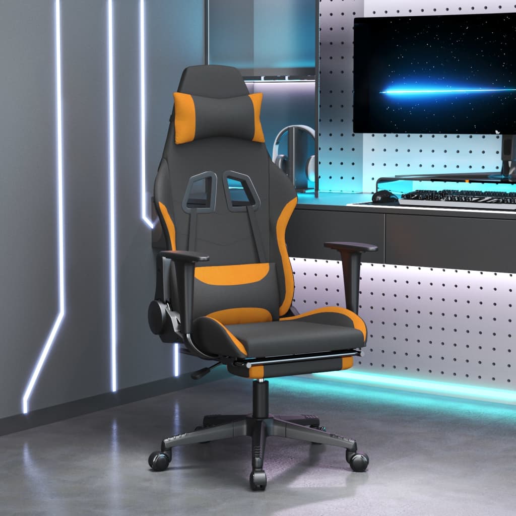 vidaXL Silla gaming con reposapiés tela negro y naranja