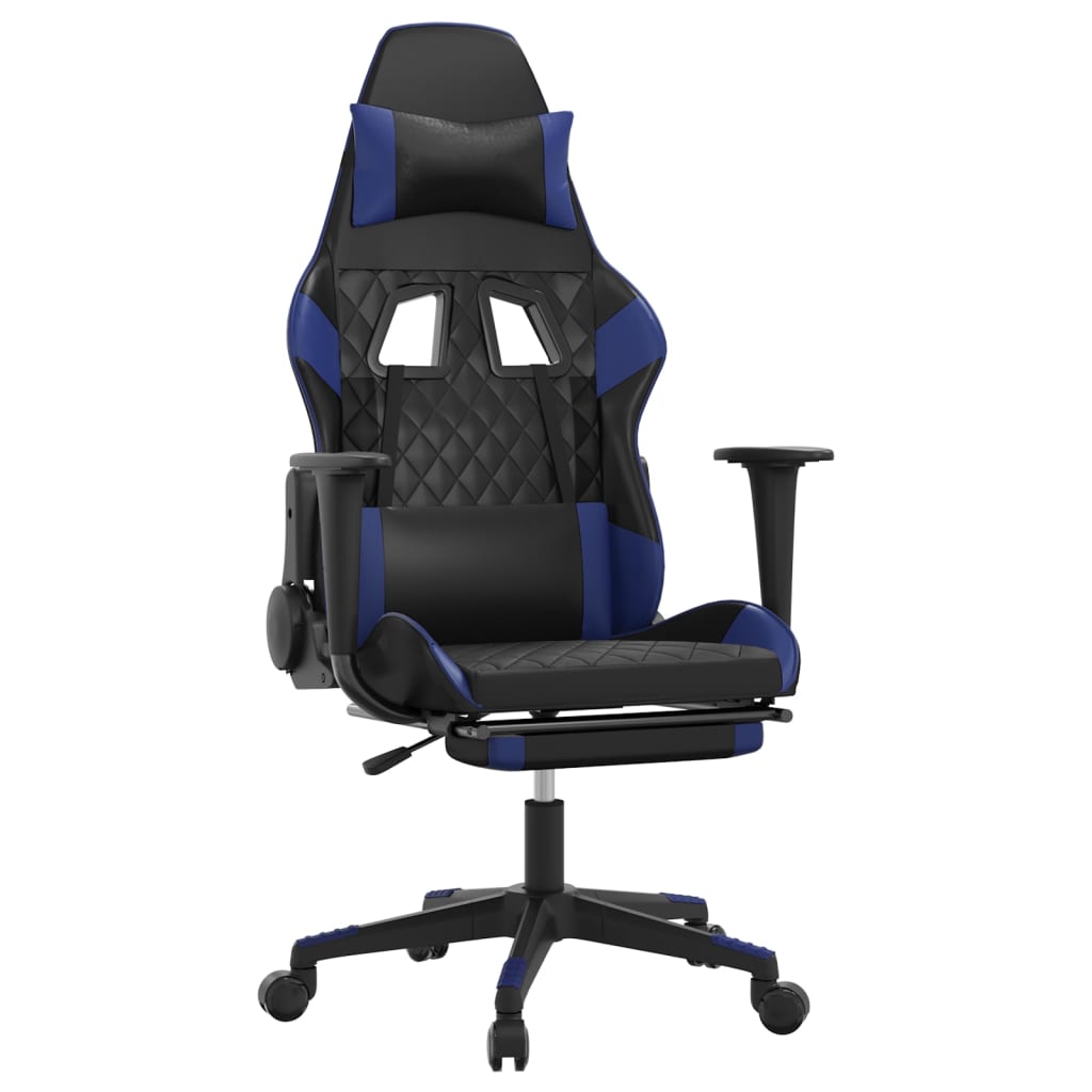 vidaXL Silla gaming con reposapiés cuero sintético negro azul