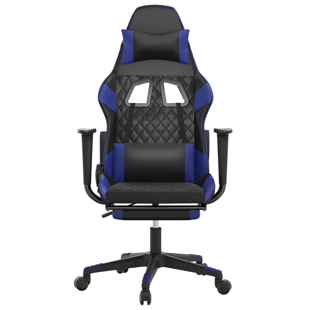 vidaXL Silla gaming con reposapiés cuero sintético negro azul