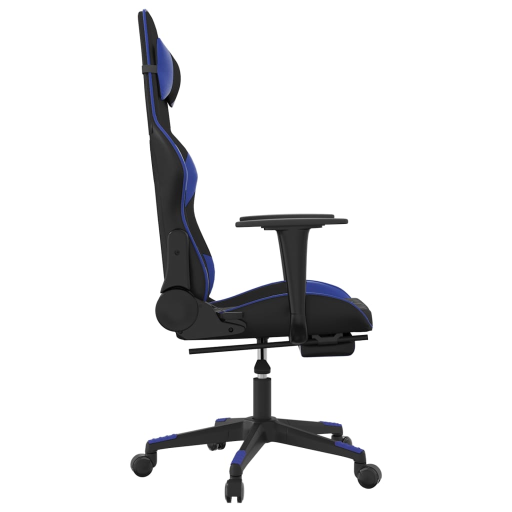 vidaXL Silla gaming con reposapiés cuero sintético negro azul