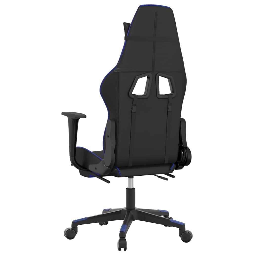 vidaXL Silla gaming con reposapiés cuero sintético negro azul