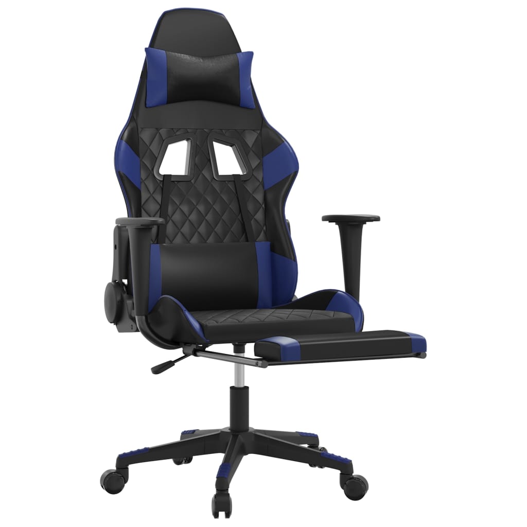 vidaXL Silla gaming con reposapiés cuero sintético negro azul