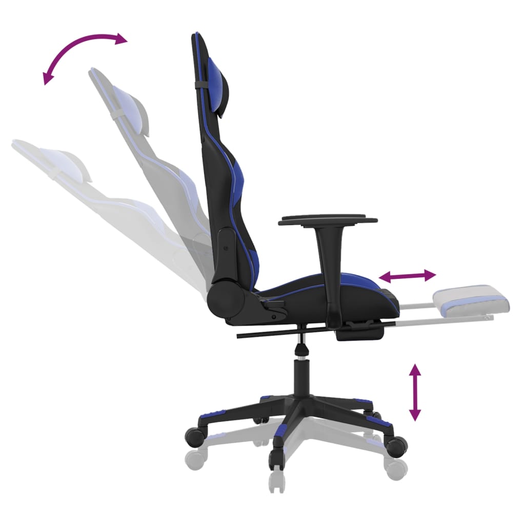 vidaXL Silla gaming con reposapiés cuero sintético negro azul