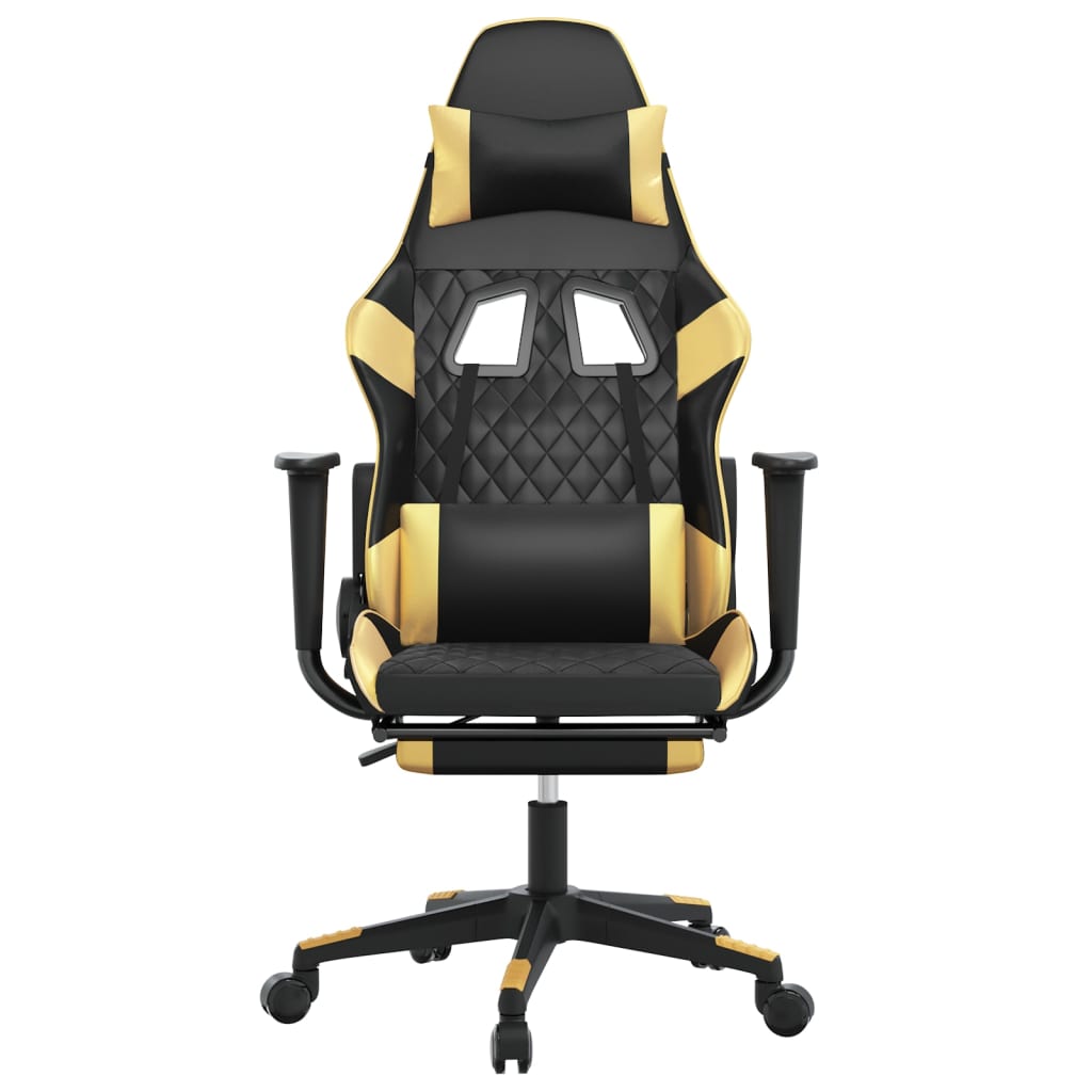 vidaXL Silla gaming con reposapiés cuero sintético negro dorado