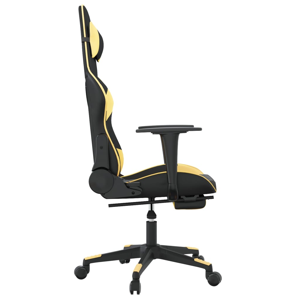 vidaXL Silla gaming con reposapiés cuero sintético negro dorado