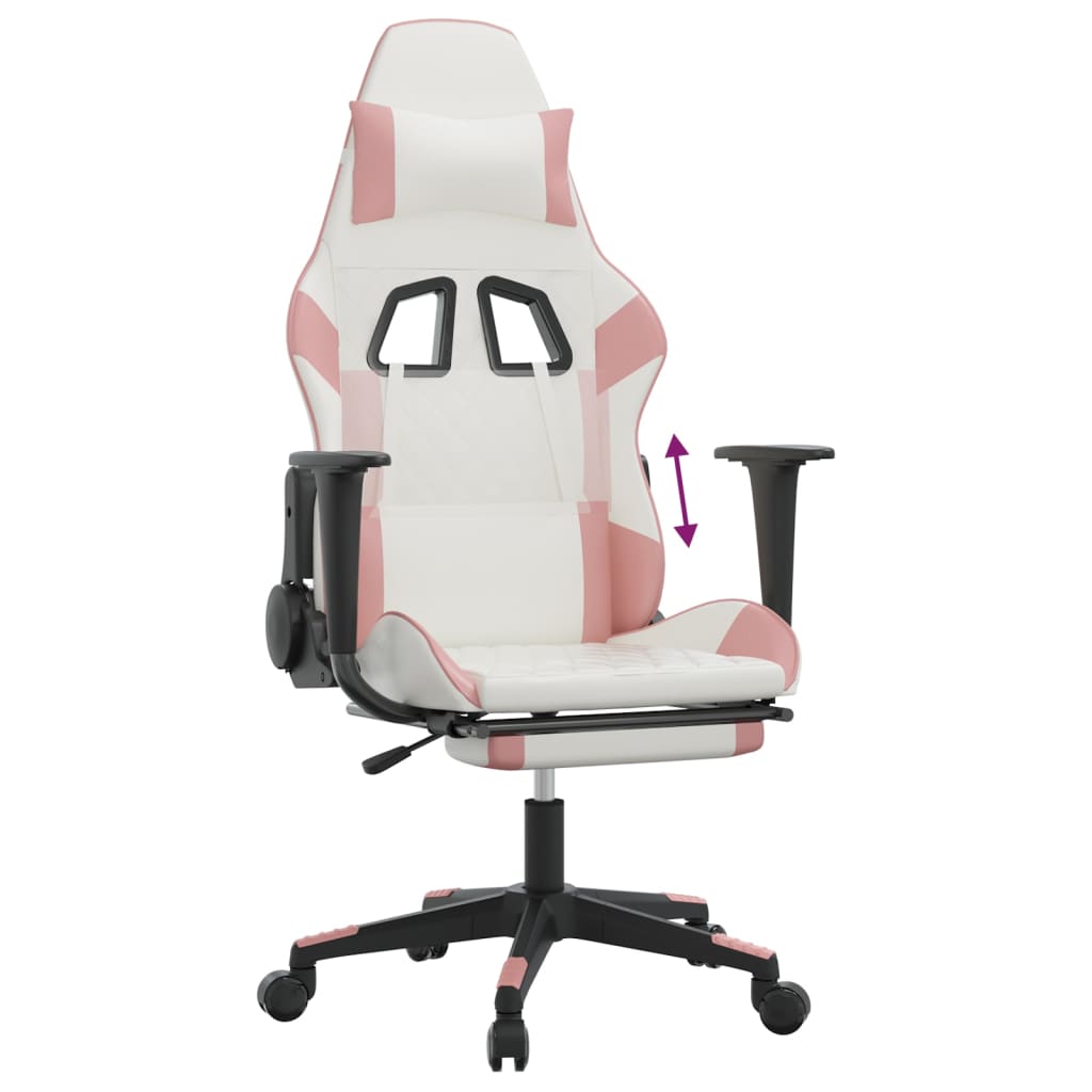 vidaXL Silla gaming con reposapiés cuero sintético blanco y rosa