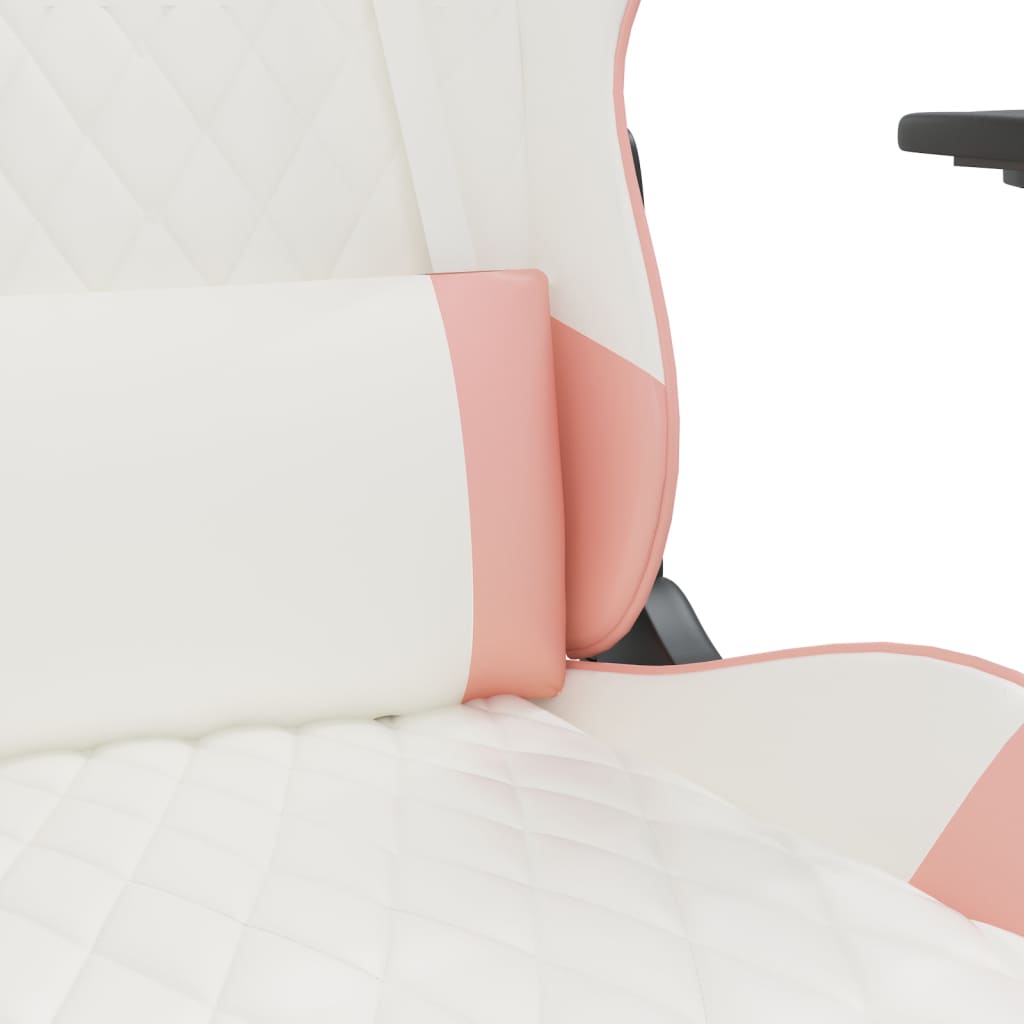 vidaXL Silla gaming con reposapiés cuero sintético blanco y rosa