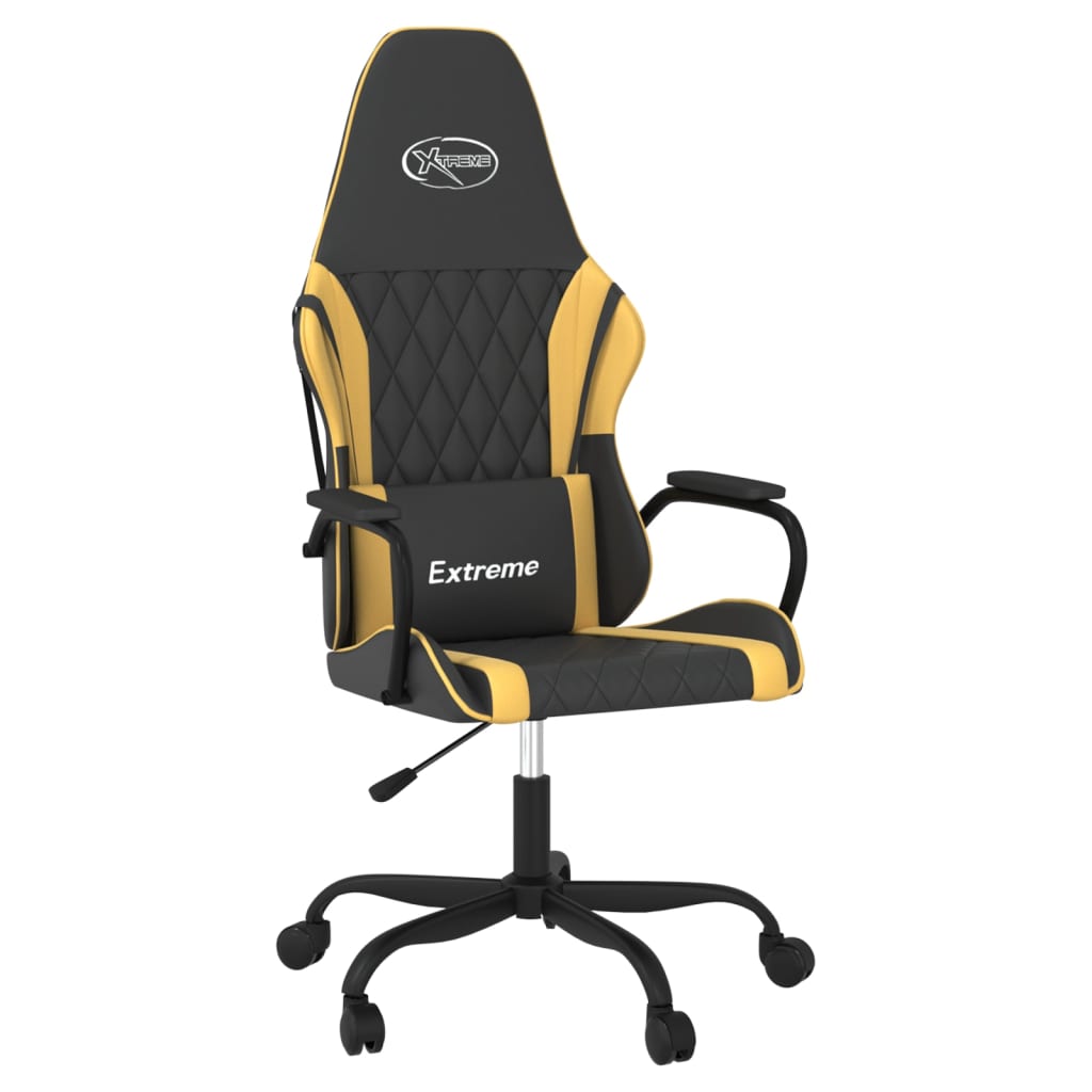 vidaXL Silla gaming cuero sintético negro y dorado