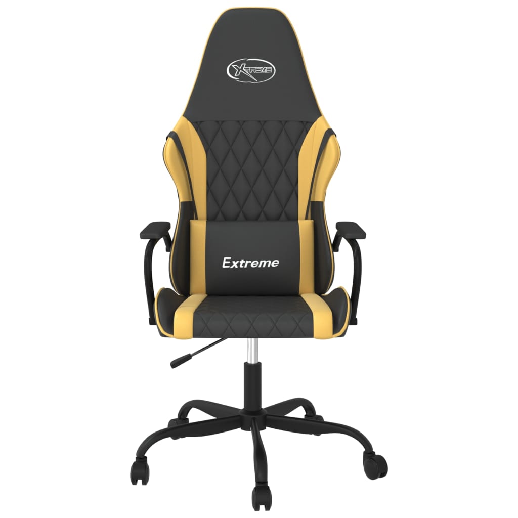 vidaXL Silla gaming cuero sintético negro y dorado