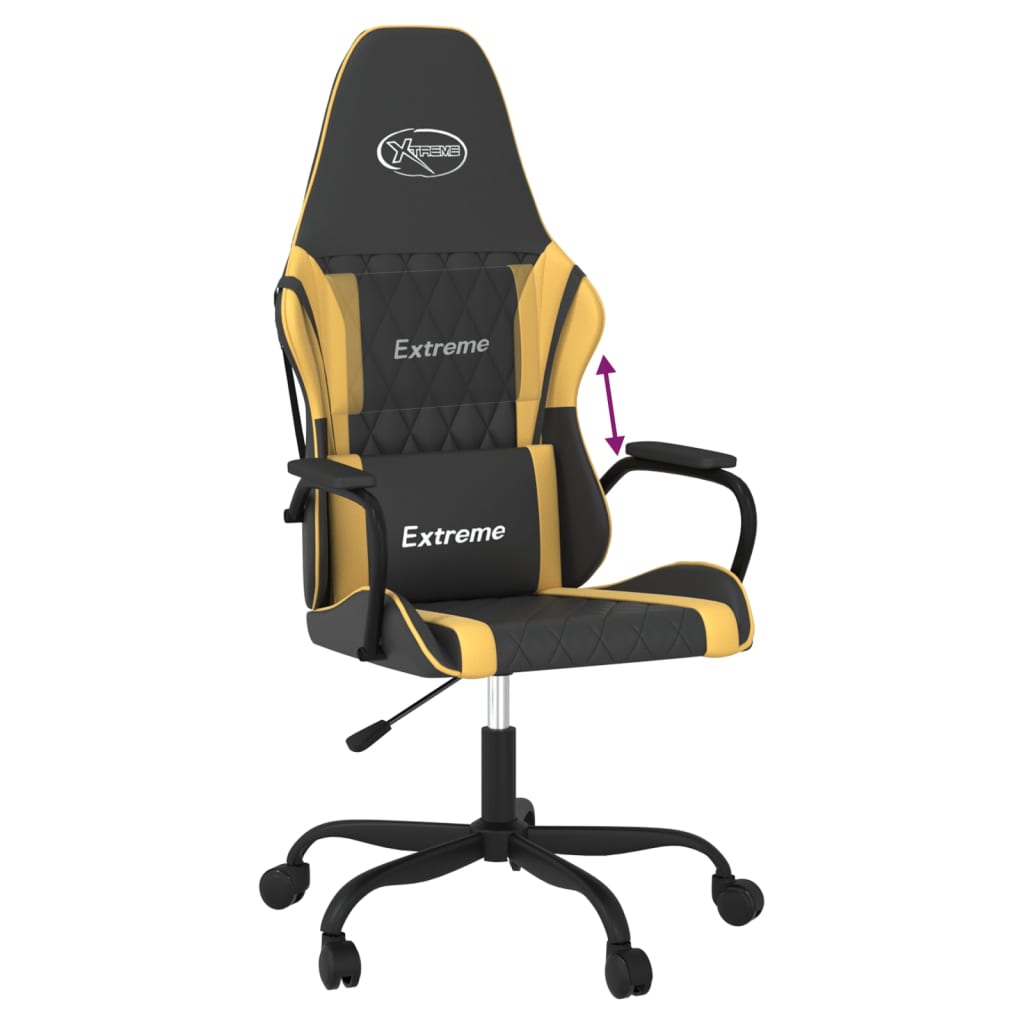 vidaXL Silla gaming cuero sintético negro y dorado