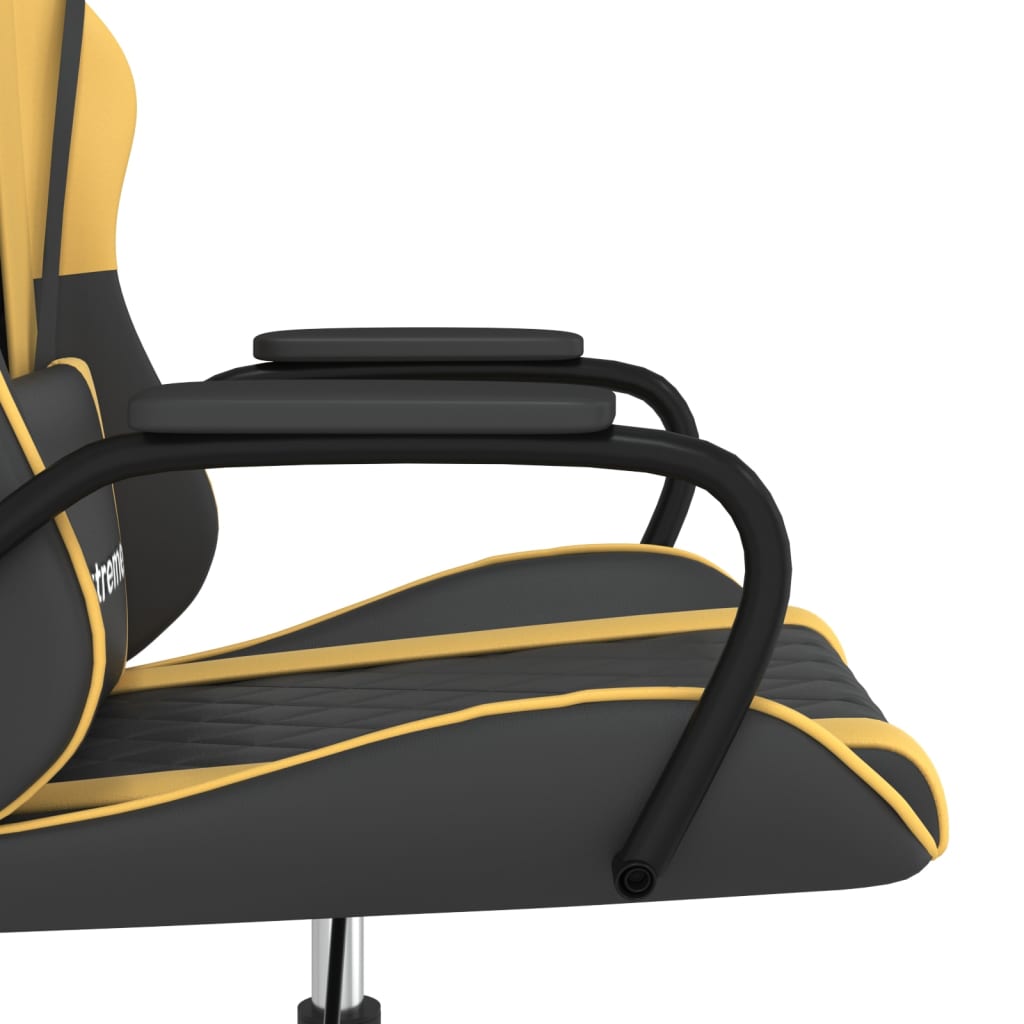 vidaXL Silla gaming cuero sintético negro y dorado