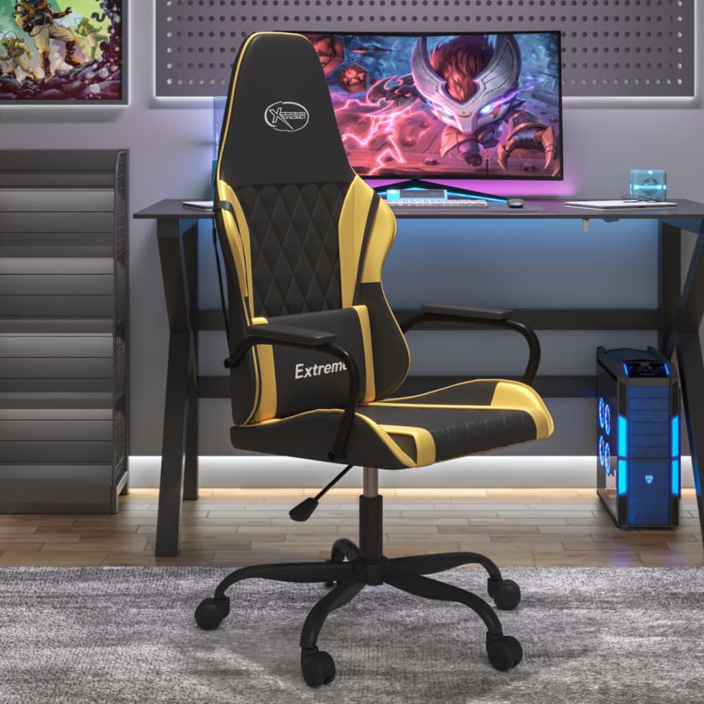 vidaXL Silla gaming cuero sintético negro y dorado