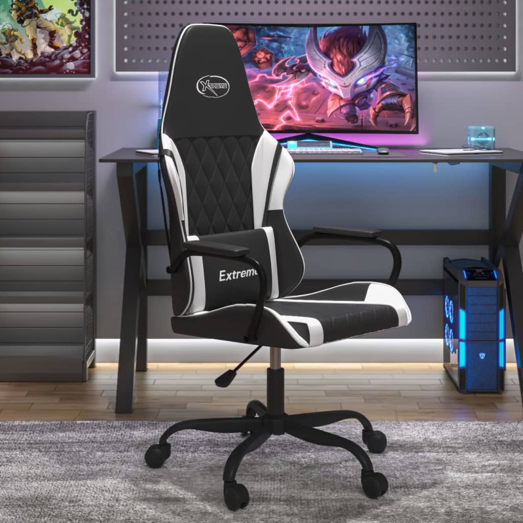 vidaXL Silla gaming cuero sintético negro y blanco