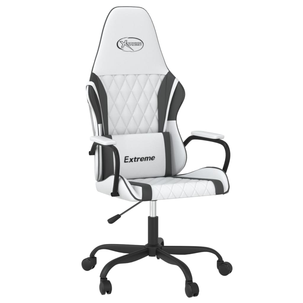 vidaXL Silla gaming cuero sintético blanco y negro