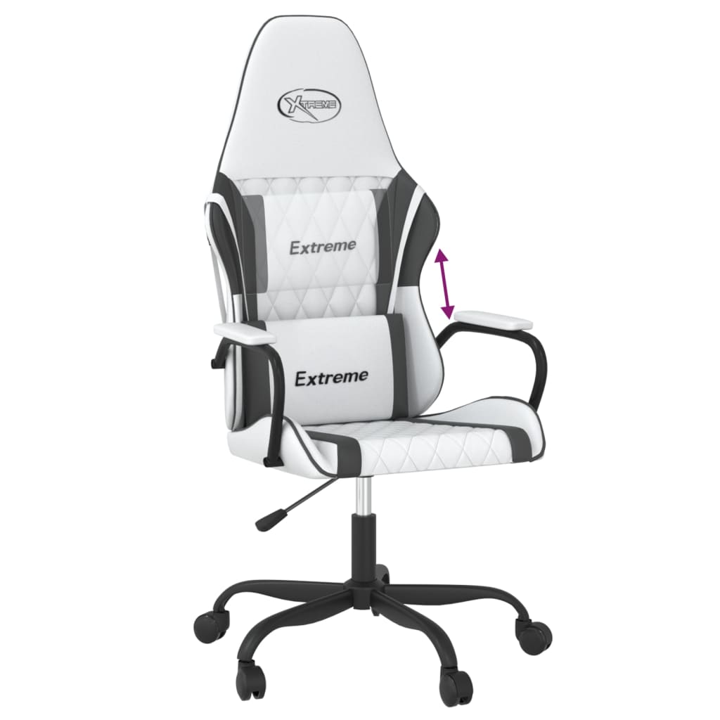 vidaXL Silla gaming cuero sintético blanco y negro