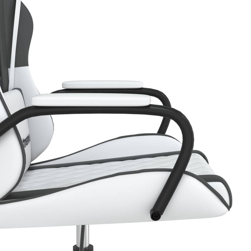 vidaXL Silla gaming cuero sintético blanco y negro