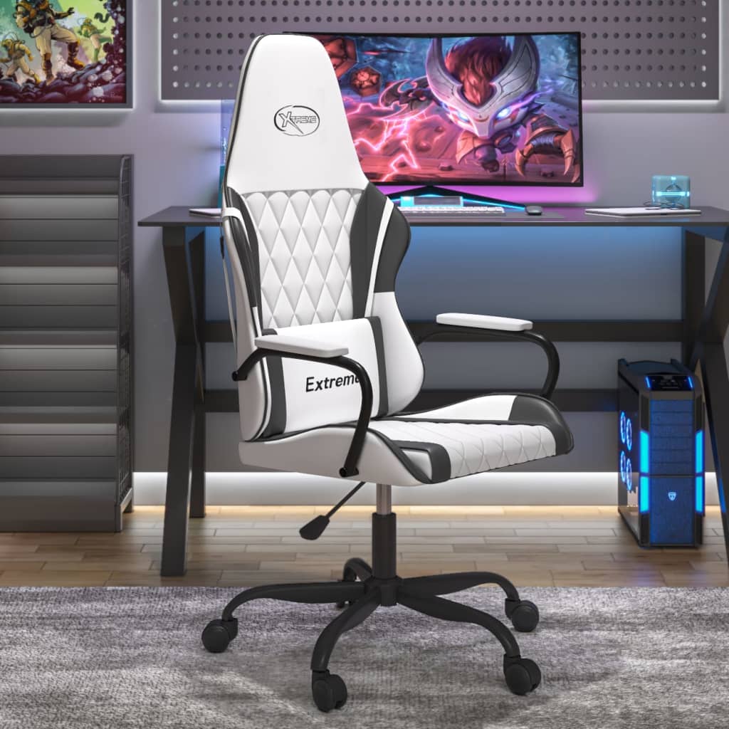 vidaXL Silla gaming cuero sintético blanco y negro