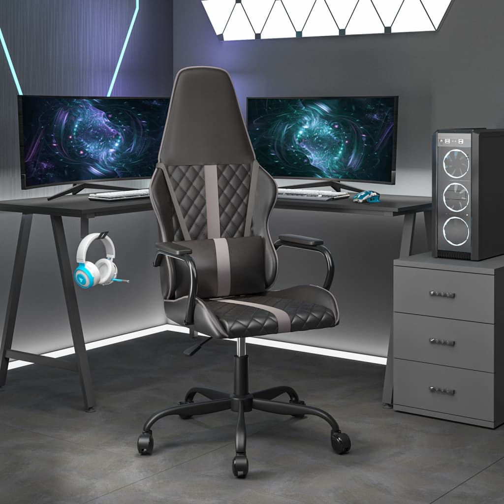 vidaXL Silla gaming cuero sintético negro y gris